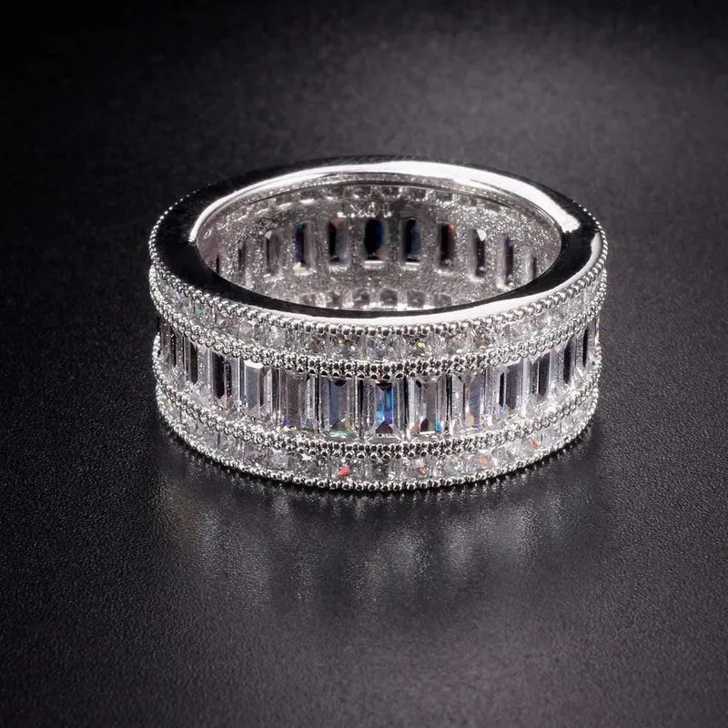Ring aus 925er-Sterlingsilber mit Edelsteinen, leuchtender quadratischer, vollständig simulierter Diamantring für den Finger als Geschenk für Frauen