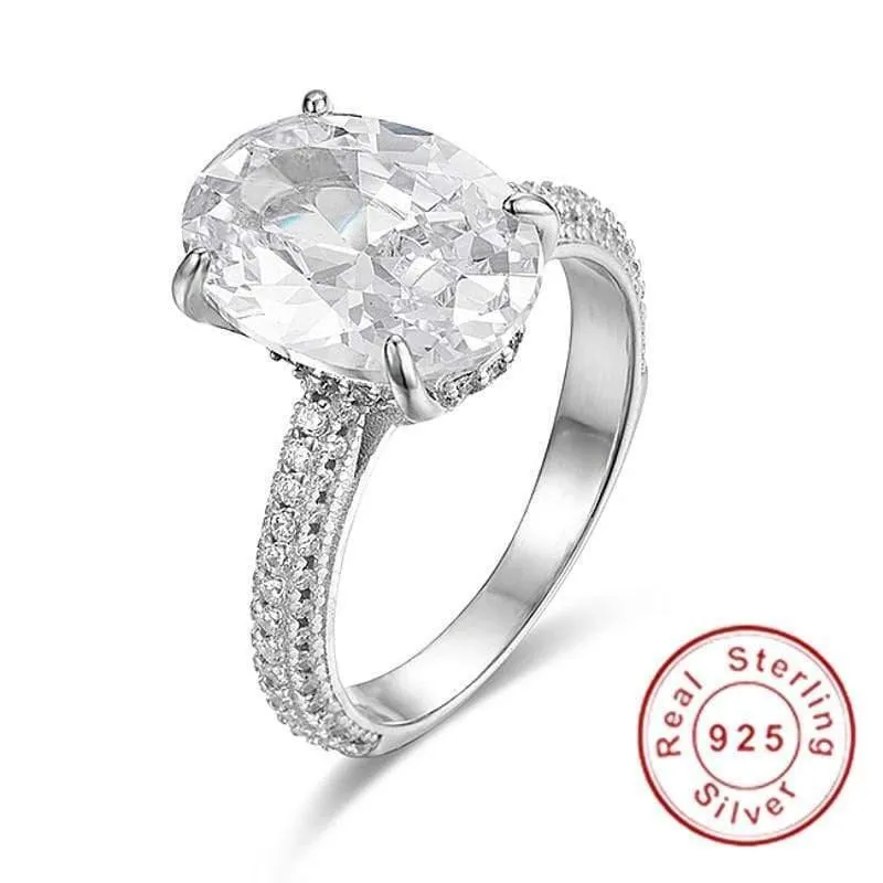925 Sterling Silber Ringe Finger Verlobung Hochzeit Schmuck für Frauen Großer ovaler Schliff 4ct Simulierter Diamant Ring Geschenk