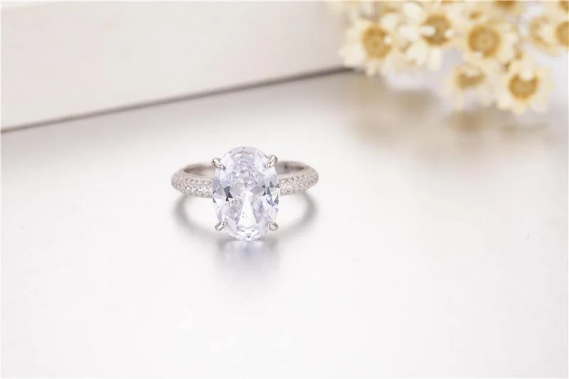 925 Sterling Silber Ringe Finger Verlobung Hochzeit Schmuck für Frauen Großer ovaler Schliff 4ct Simulierter Diamant Ring Geschenk