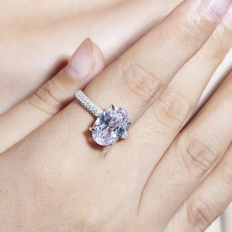 925 Sterling Silber Ringe Finger Verlobung Hochzeit Schmuck für Frauen Großer ovaler Schliff 4ct Simulierter Diamant Ring Geschenk