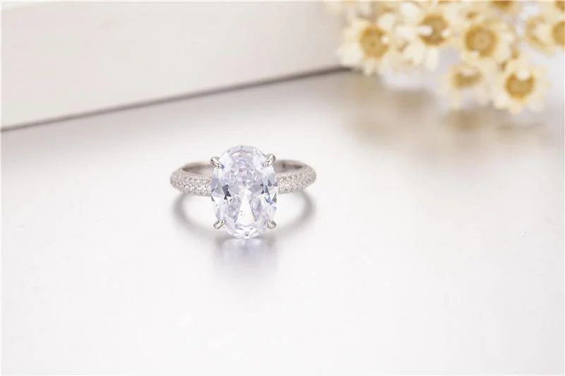 925 Sterling Silber Ringe Finger Verlobung Hochzeit Schmuck für Frauen Großer ovaler Schliff 4ct Simulierter Diamant Ring Geschenk
