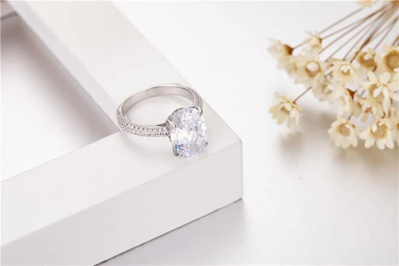 925 Sterling Silber Ringe Finger Verlobung Hochzeit Schmuck für Frauen Großer ovaler Schliff 4ct Simulierter Diamant Ring Geschenk