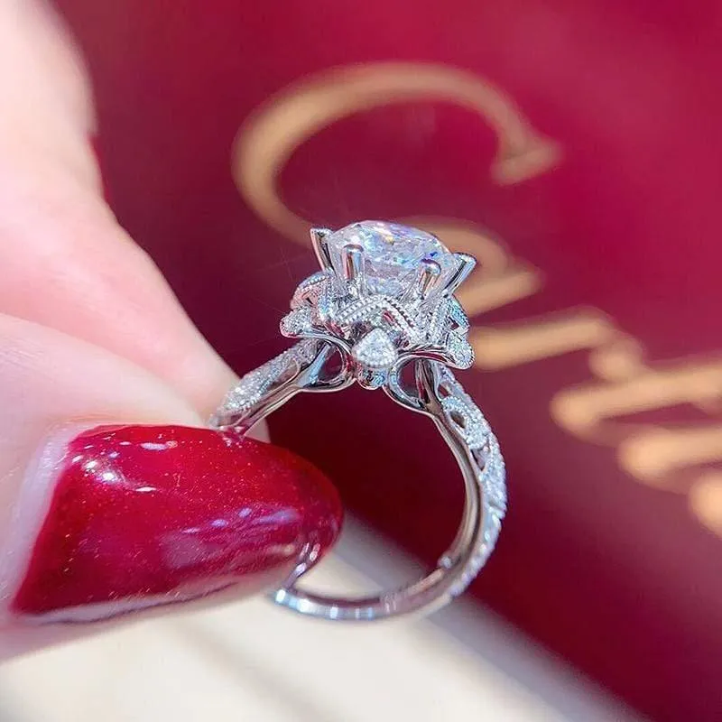 18K 750Au Weißgold 1ct DF Farbe Labordiamant-Verlobungsring Moissanit Halo-Diamantring für Frauen