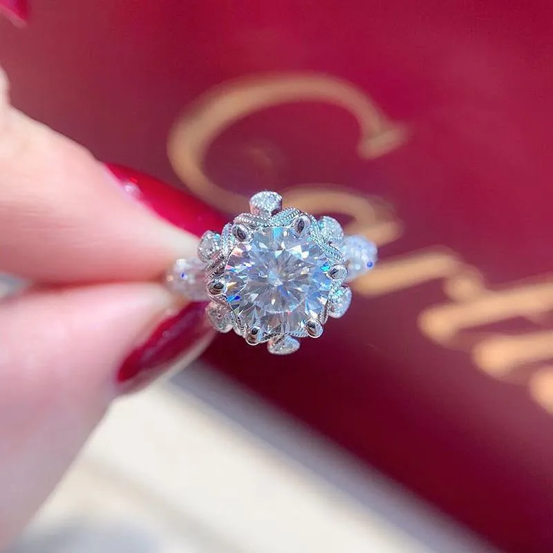 18K 750Au Weißgold 1ct DF Farbe Labordiamant-Verlobungsring Moissanit Halo-Diamantring für Frauen