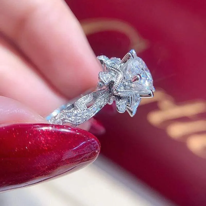 18K 750Au Weißgold 1ct DF Farbe Labordiamant-Verlobungsring Moissanit Halo-Diamantring für Frauen