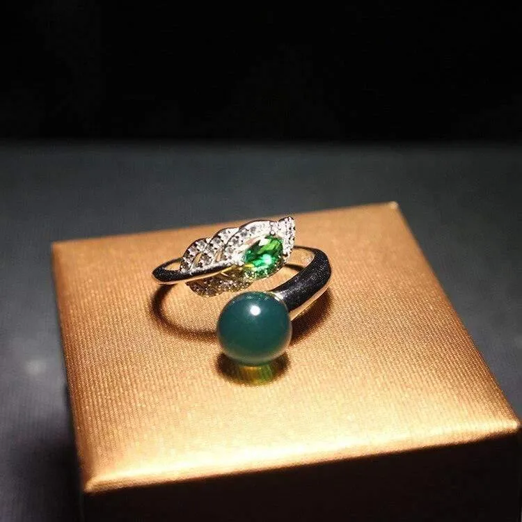Phönixschwanz-Ring aus blauem Bernstein, größenverstellbarer Ring, hochwertiger Diamantring mit 925er Sterlingsilber, Damenringe