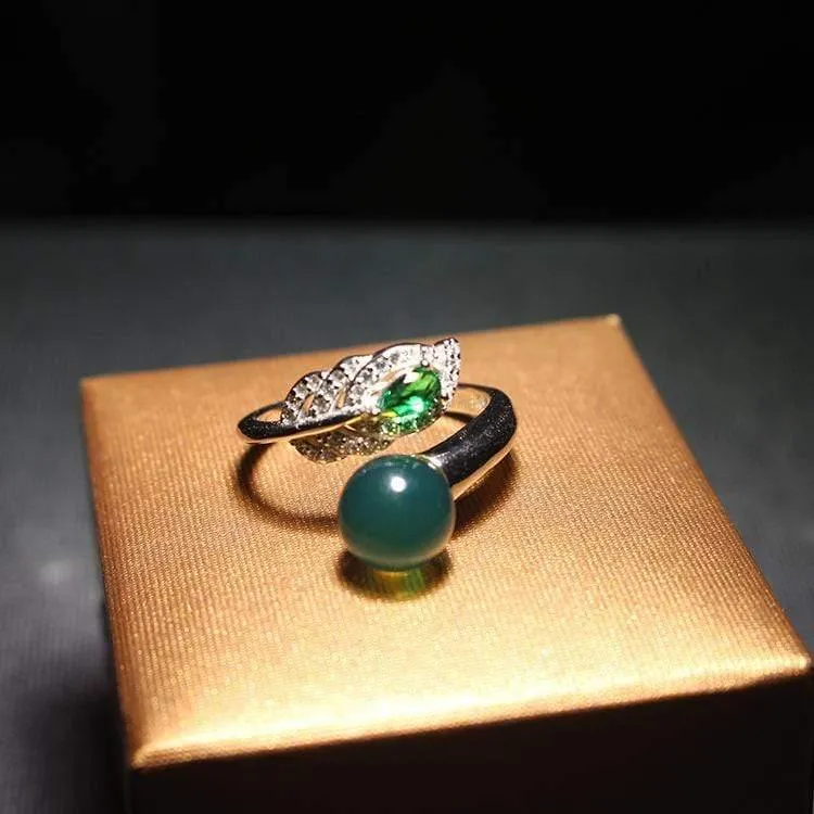 Phönixschwanz-Ring aus blauem Bernstein, größenverstellbarer Ring, hochwertiger Diamantring mit 925er Sterlingsilber, Damenringe