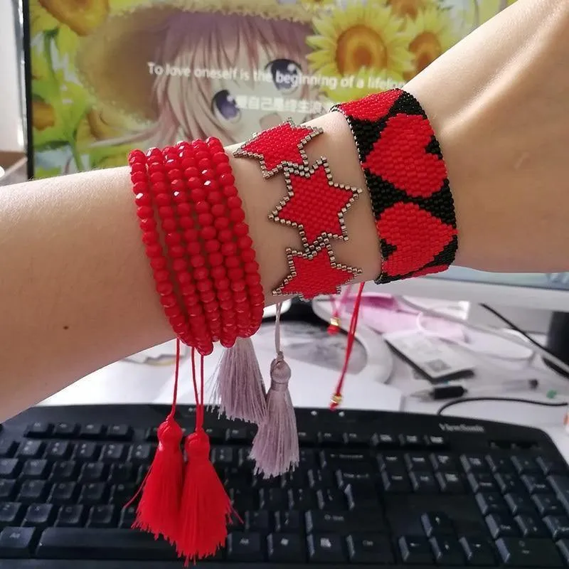 Stern Charm Quaste Schmuck Miyuki Armband für Frauen Delica Perle mit Rotem Herz Pulseras Männer moda mujer