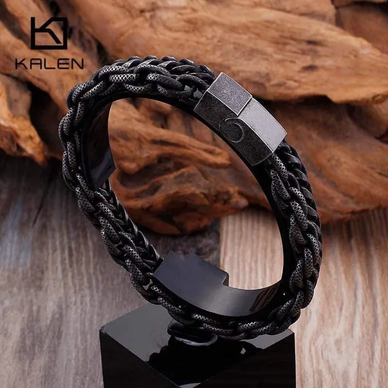 Edelstahl Doppelschicht Gliederkette Armbänder Herren Hip Hop Biker Handkette Armband Drop Shipping Schmuck