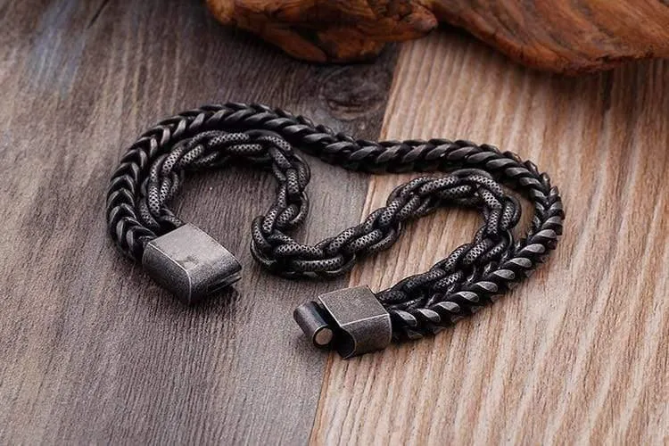 Edelstahl Doppelschicht Gliederkette Armbänder Herren Hip Hop Biker Handkette Armband Drop Shipping Schmuck