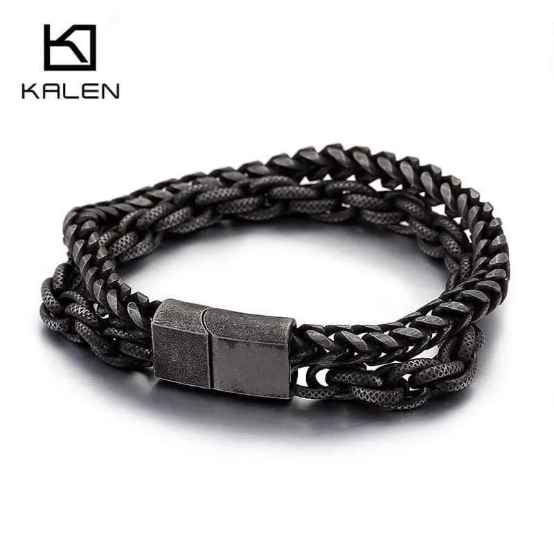 Edelstahl Doppelschicht Gliederkette Armbänder Herren Hip Hop Biker Handkette Armband Drop Shipping Schmuck