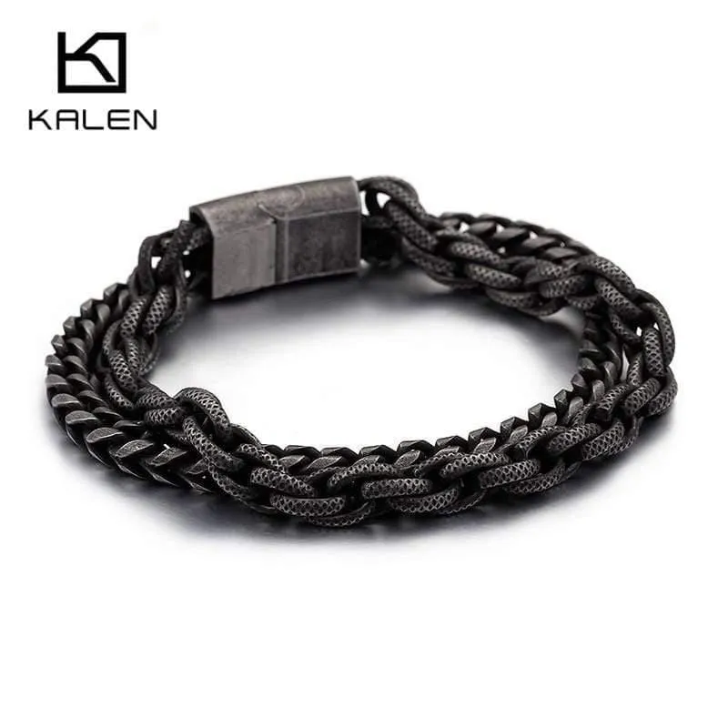 Edelstahl Doppelschicht Gliederkette Armbänder Herren Hip Hop Biker Handkette Armband Drop Shipping Schmuck