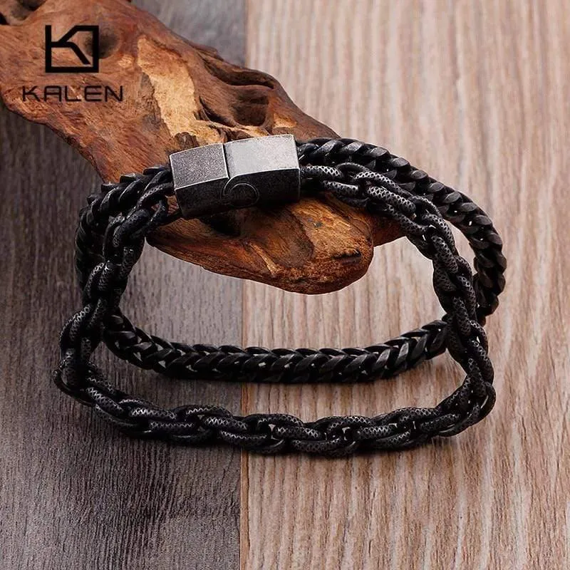 Edelstahl Doppelschicht Gliederkette Armbänder Herren Hip Hop Biker Handkette Armband Drop Shipping Schmuck