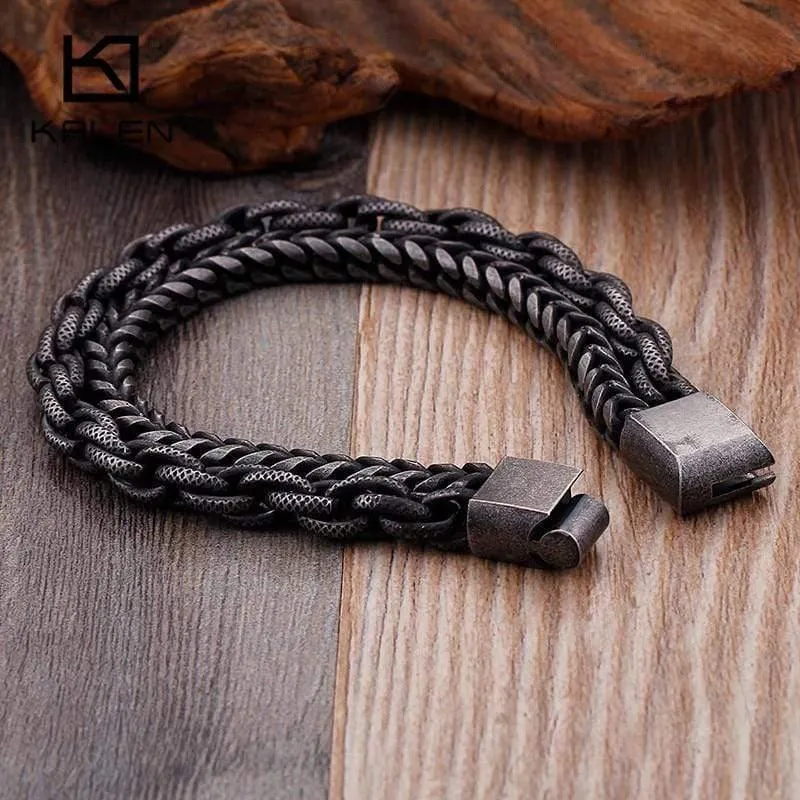 Edelstahl Doppelschicht Gliederkette Armbänder Herren Hip Hop Biker Handkette Armband Drop Shipping Schmuck