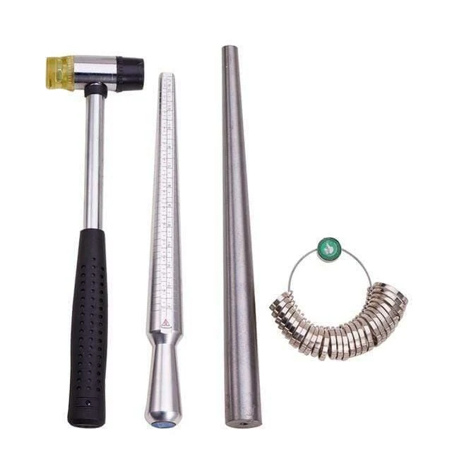 4 In 1 Schmuck Messwerkzeug-Sets Ringgröße Sticks Ringdorn American Calibration Ring Sizers Installable Two Ways Hammers
