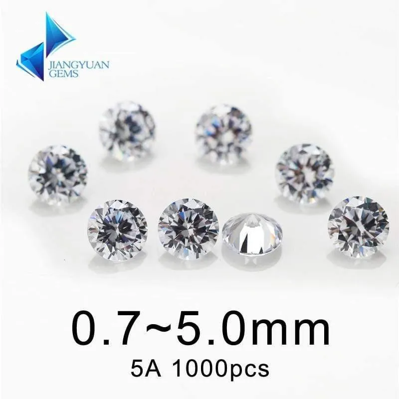 1000pcs AAAAA Grade Weiß 0.8 ~ 5.0mm Zirkonia Stein Rundschnitt Lose CZ Stein Synthetische Edelsteine ​​Für Schmuck