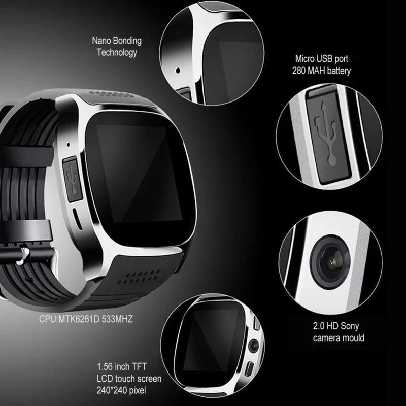 T8 Bluetooth Smart Watch Mit Kamera Facebook WhatsApp Unterstützung SIM TF Karte Anruf Sport Smartwatch Für Android Phone PK Q18 DZ09