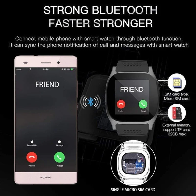 T8 Bluetooth Smart Watch Mit Kamera Facebook WhatsApp Unterstützung SIM TF Karte Anruf Sport Smartwatch Für Android Phone PK Q18 DZ09