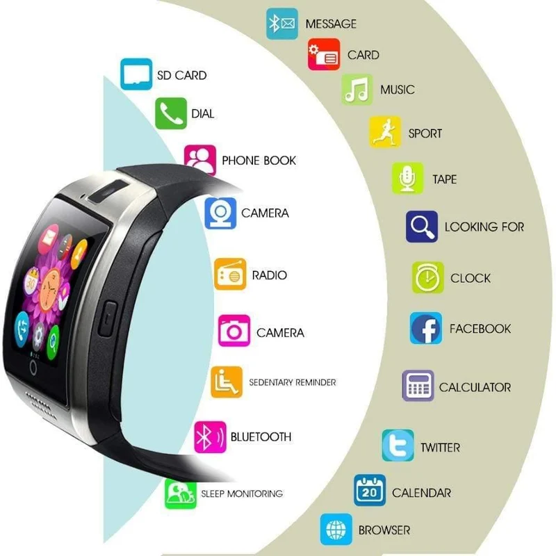 Smart Watch mit Kamera, Q18 Bluetooth Smartwatch SIM TF-Kartensteckplatz Fitness Activity Tracker Sportuhr für Android