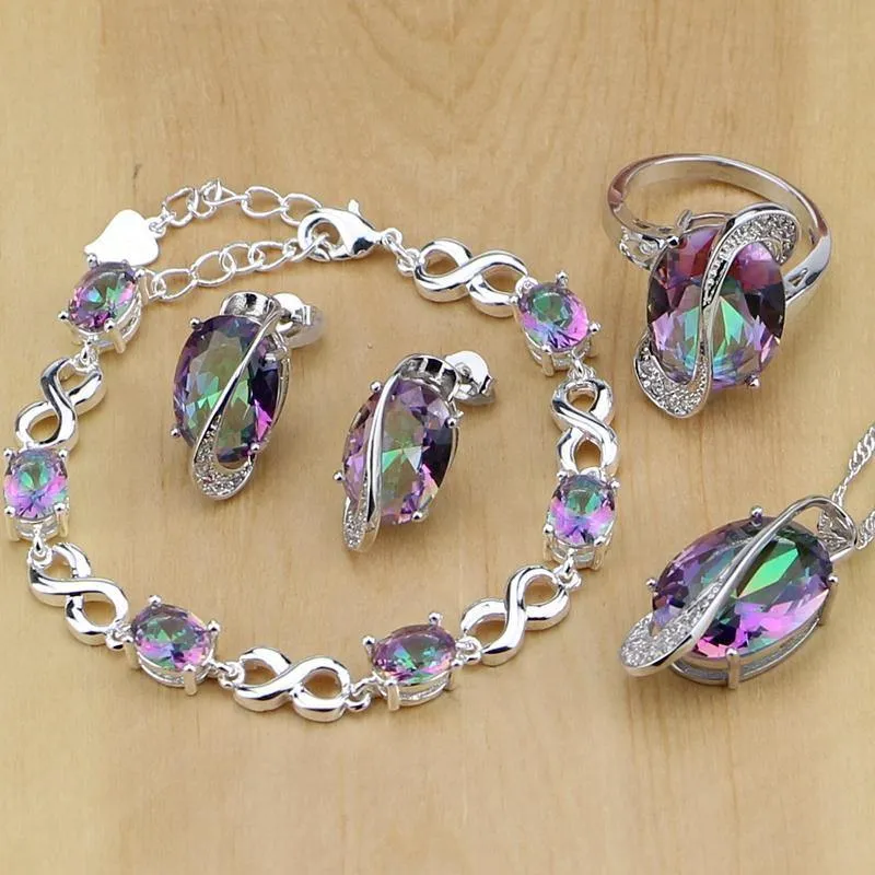 925 Silber Schmuckset für Frauen Hochzeit Ohrringe/Anhänger/Halskette/Ringe/Armband