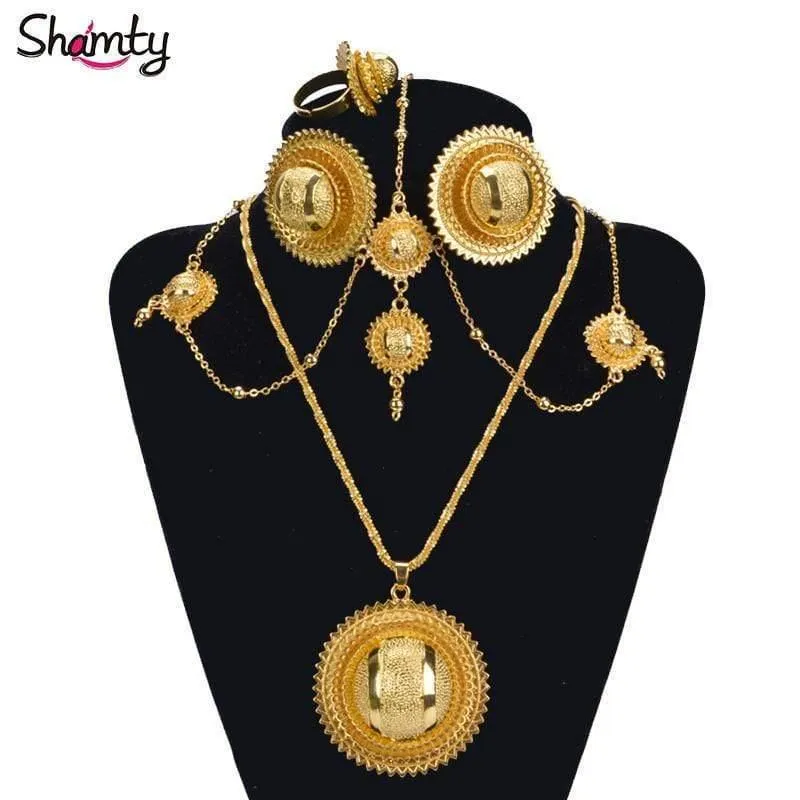 Braut Reines Gold Farbe Afrikanischen Schmuck Sets HEIßER Nigeria Sudan Eritrea Kenia Habasha Stil Hochzeit Set A30029