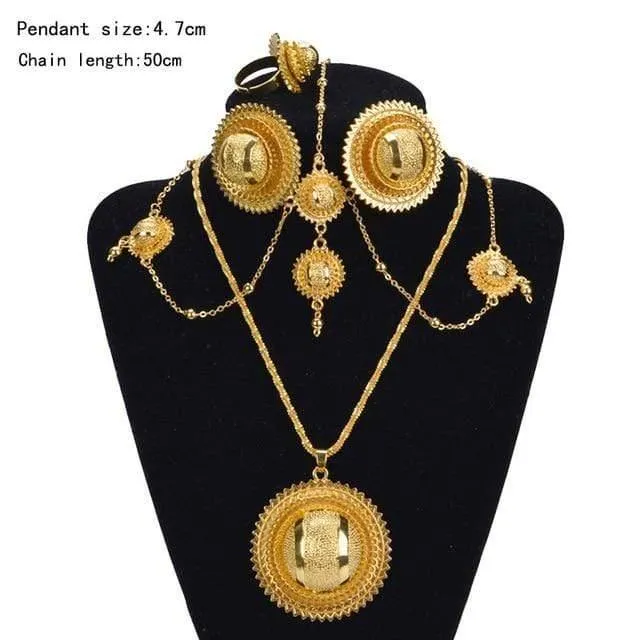 Braut Reines Gold Farbe Afrikanischen Schmuck Sets HEIßER Nigeria Sudan Eritrea Kenia Habasha Stil Hochzeit Set A30029