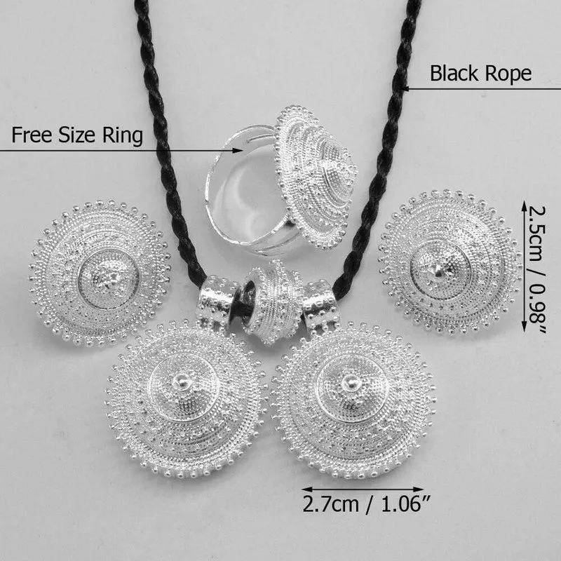 Schmuck Anhänger Seil Ohrring Ring Helle Silberfarbe Eritrea Afrika Hochzeitssets Habesha #056206