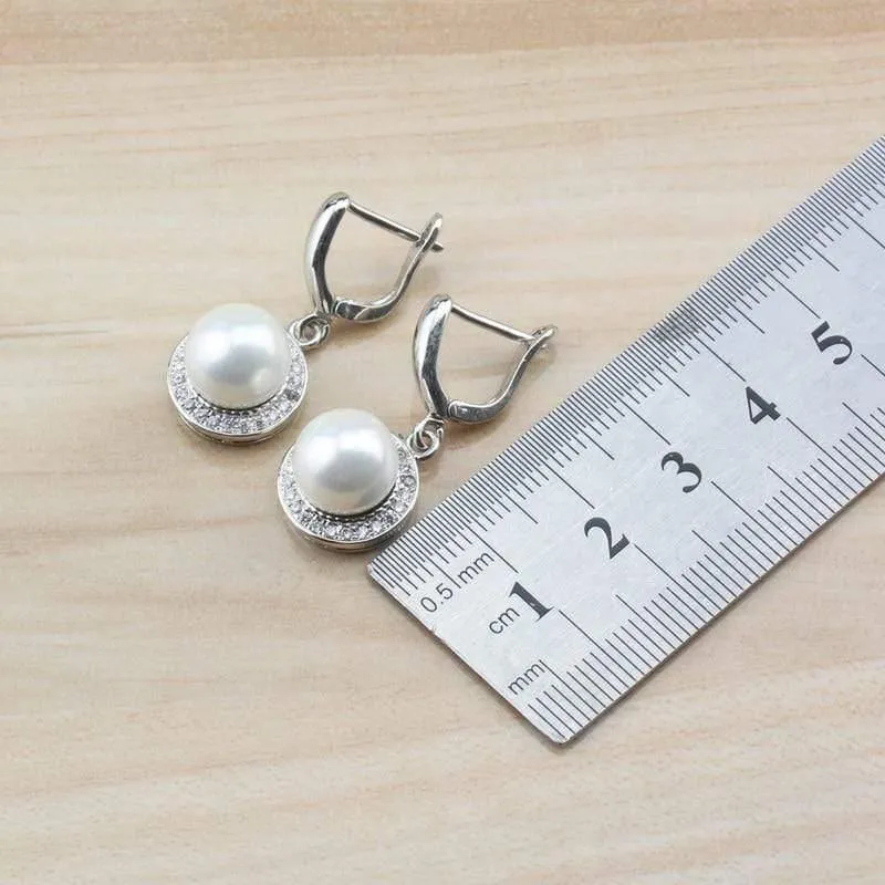 Hochzeit Braut Kostüm 925 Silber Schmuck Sets mit natürlichen Süßwasser Perle weißen Stein CZ für Frauen Sets