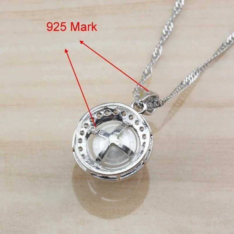 Hochzeit Braut Kostüm 925 Silber Schmuck Sets mit natürlichen Süßwasser Perle weißen Stein CZ für Frauen Sets