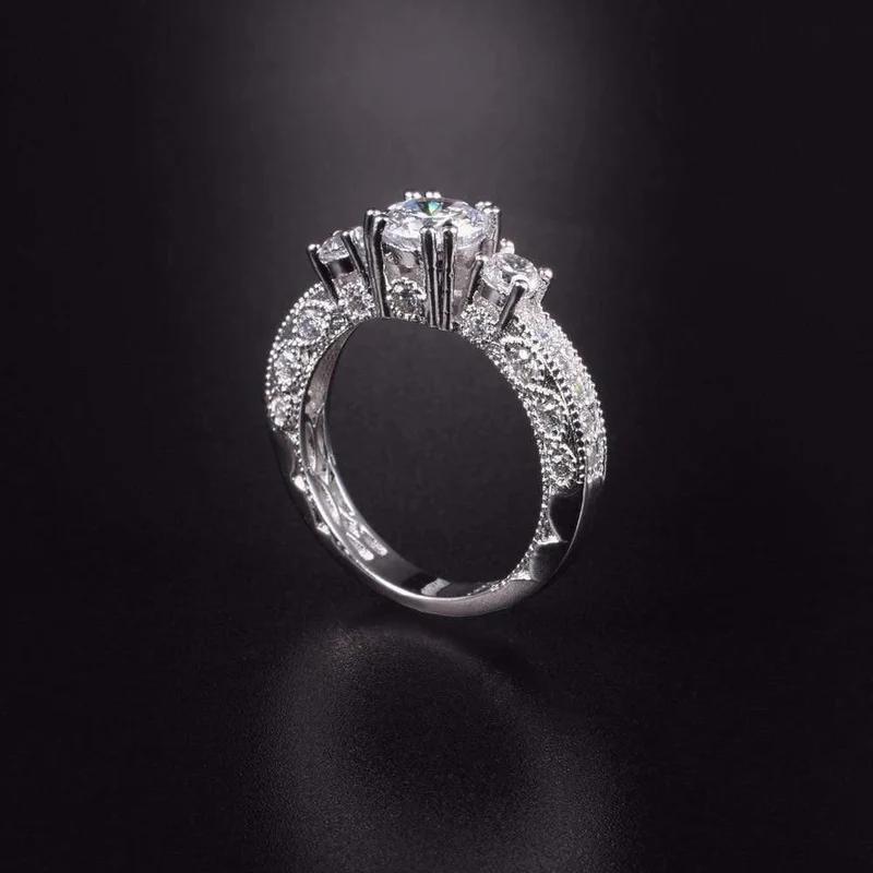 Dreisteiniger simulierter Diamantring Klassischer 925-Ehering aus Sterlingsilber für Damenschmuck Größe 5 / 6 / 7 / 8 / 9 / 10