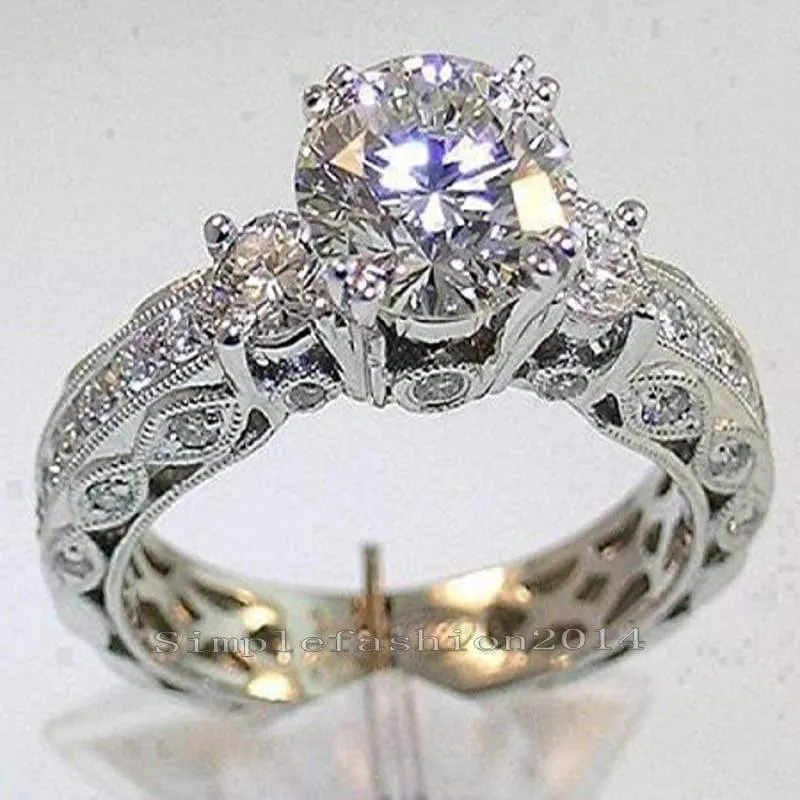 Dreisteiniger simulierter Diamantring Klassischer 925-Ehering aus Sterlingsilber für Damenschmuck Größe 5 / 6 / 7 / 8 / 9 / 10