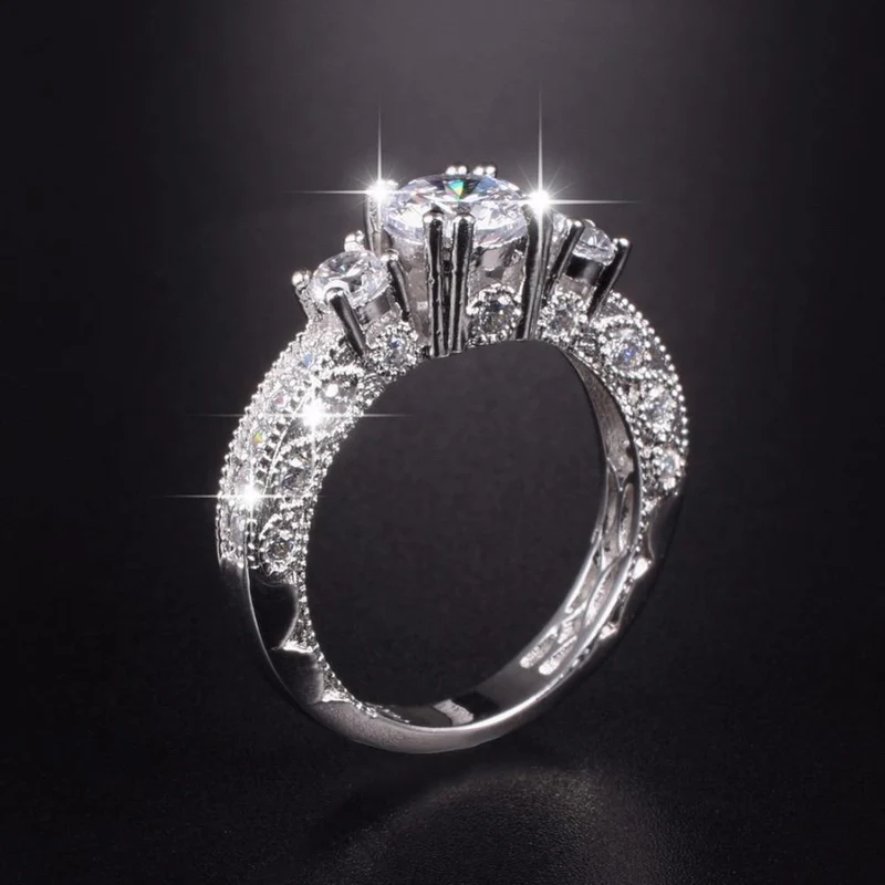 Dreisteiniger simulierter Diamantring Klassischer 925-Ehering aus Sterlingsilber für Damenschmuck Größe 5 / 6 / 7 / 8 / 9 / 10