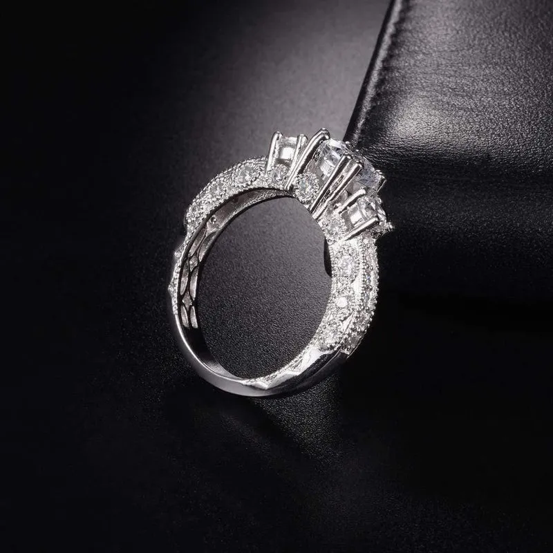 Dreisteiniger simulierter Diamantring Klassischer 925-Ehering aus Sterlingsilber für Damenschmuck Größe 5 / 6 / 7 / 8 / 9 / 10