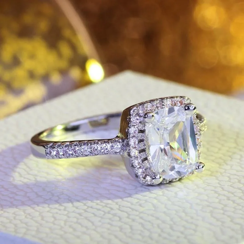 925 Sterling Silber Trauringe für Frauen Princess-Cut 5a CZ Verlobungsring Simulierter Diamant Platin Schmuck