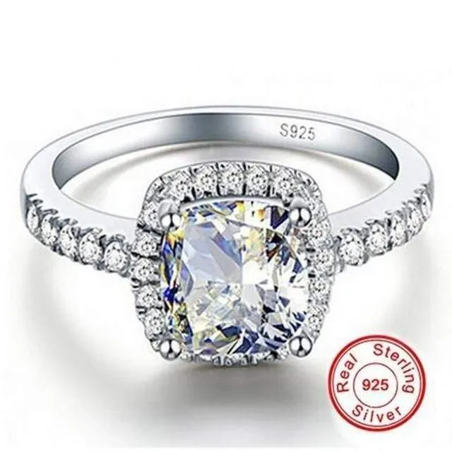 925 Sterling Silber Trauringe für Frauen Princess-Cut 5a CZ Verlobungsring Simulierter Diamant Platin Schmuck