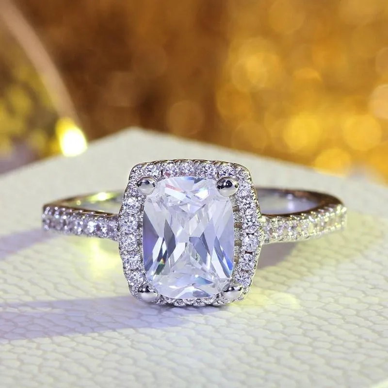 925 Sterling Silber Trauringe für Frauen Princess-Cut 5a CZ Verlobungsring Simulierter Diamant Platin Schmuck