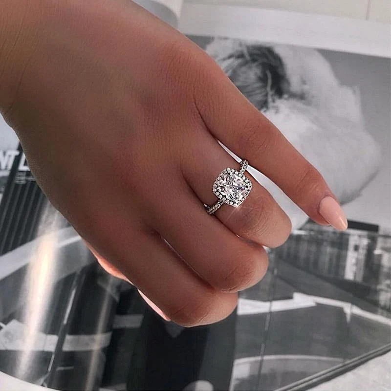 925 Sterling Silber Trauringe für Frauen Princess-Cut 5a CZ Verlobungsring Simulierter Diamant Platin Schmuck