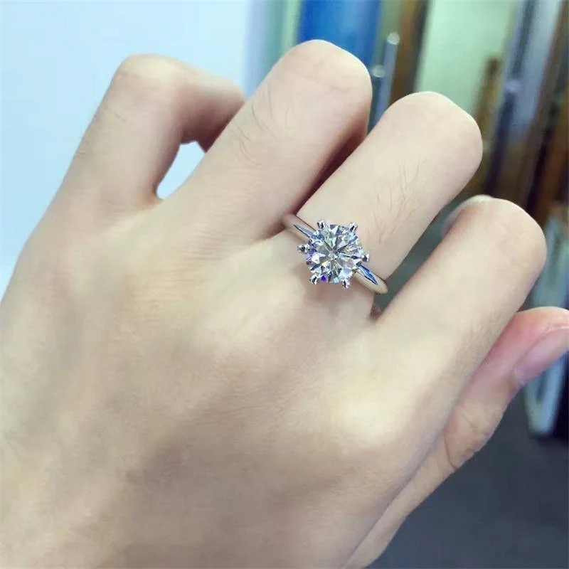 925 Silber Eheringe Solitär 6mm 2Kt SONA Diamant CZ Verlobungsring für Damen Gr. 4-9