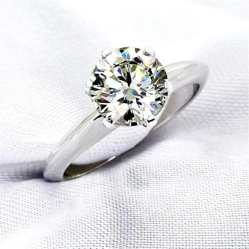 925 Silber Eheringe Solitär 6mm 2Kt SONA Diamant CZ Verlobungsring für Damen Gr. 4-9