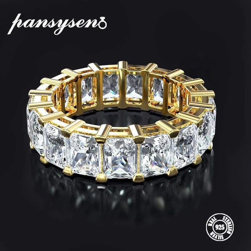Goldfarbene Verlobungsringe für Frauen Sterling 925 Silber Schmuck Moissanit Ring Edler Schmuck Geschenk Größe 5-12