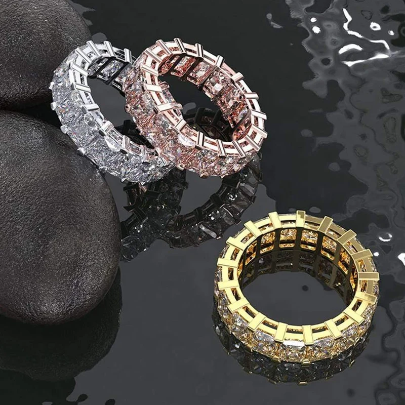 Goldfarbene Verlobungsringe für Frauen Sterling 925 Silber Schmuck Moissanit Ring Edler Schmuck Geschenk Größe 5-12