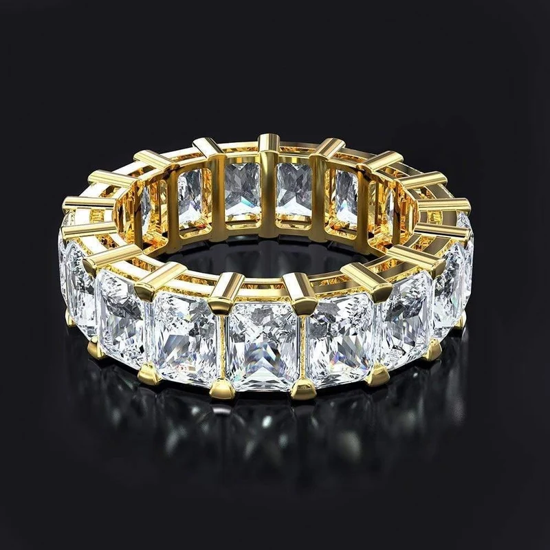 Goldfarbene Verlobungsringe für Frauen Sterling 925 Silber Schmuck Moissanit Ring Edler Schmuck Geschenk Größe 5-12