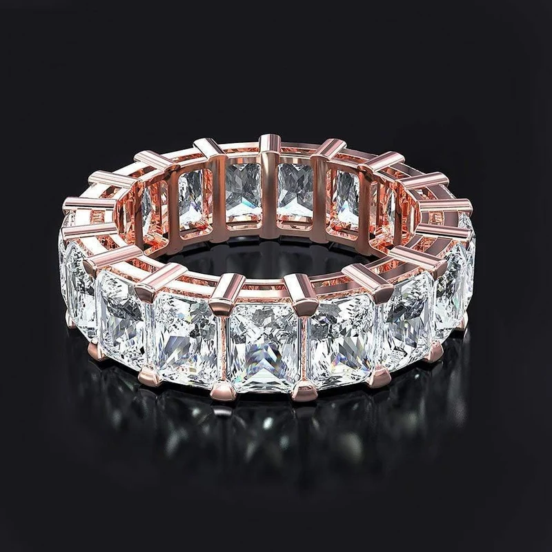 Goldfarbene Verlobungsringe für Frauen Sterling 925 Silber Schmuck Moissanit Ring Edler Schmuck Geschenk Größe 5-12