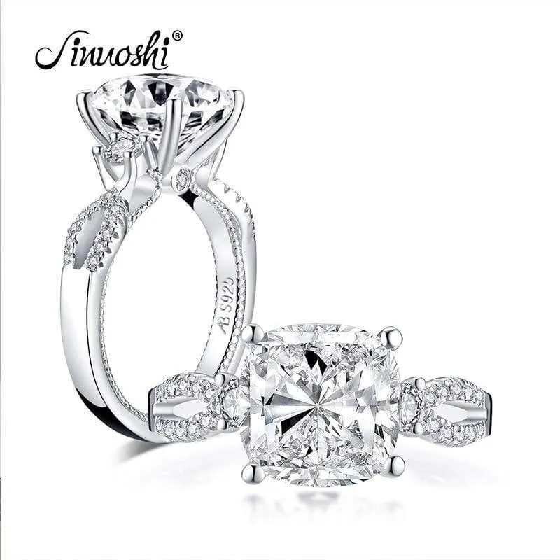925 Sterling Silber 5.0 Karat großer Verlobungsring im Kissenschliff, künstlicher Diamant, Hochzeitsring, Silberring, Schmuckgeschenke