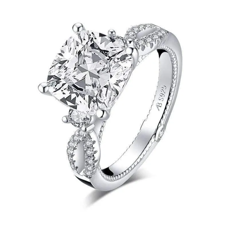 925 Sterling Silber 5.0 Karat großer Verlobungsring im Kissenschliff, künstlicher Diamant, Hochzeitsring, Silberring, Schmuckgeschenke