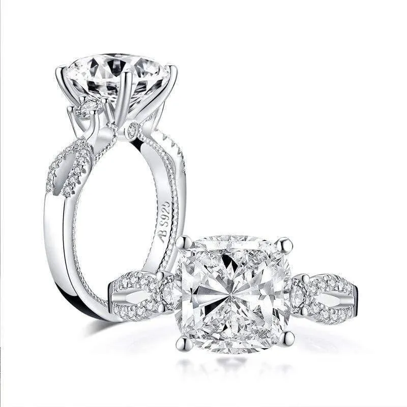 925 Sterling Silber 5.0 Karat großer Verlobungsring im Kissenschliff, künstlicher Diamant, Hochzeitsring, Silberring, Schmuckgeschenke