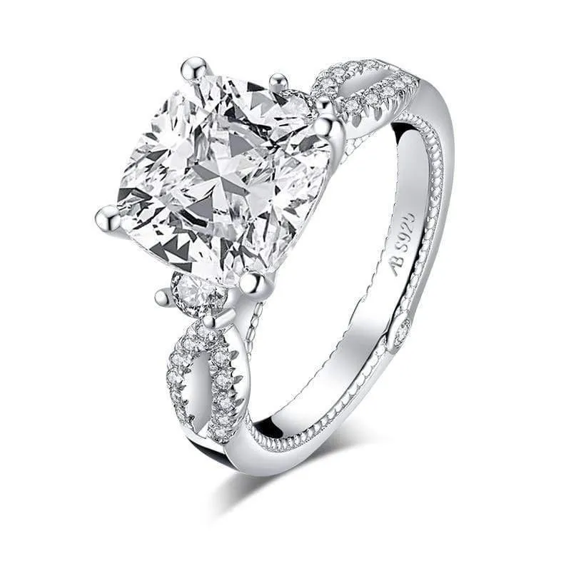 925 Sterling Silber 5.0 Karat großer Verlobungsring im Kissenschliff, künstlicher Diamant, Hochzeitsring, Silberring, Schmuckgeschenke
