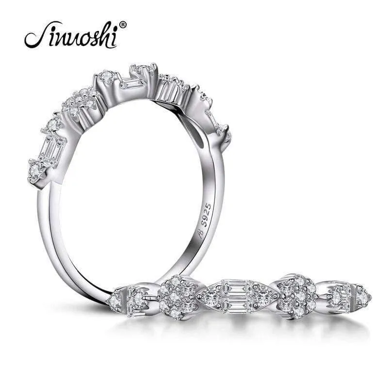 925 Sterling Silber Band Ringe Frauen Engagement Simulierte Diamant Hochzeit Silber Braut Band Ringe Schmuck