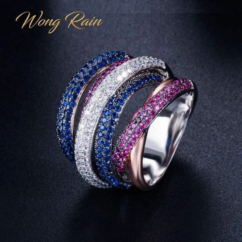 925 Sterling Silber Rubin Saphir Edelstein Hochzeit Engagement Diamanten Party Ring Edlen Schmuck Großhandel