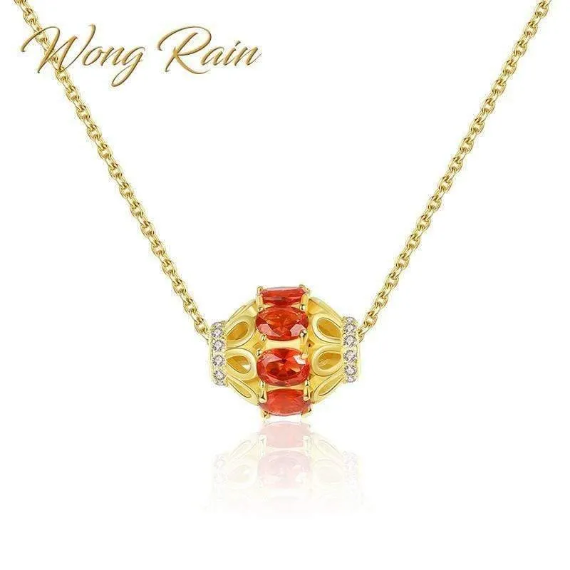 925 Sterling Silber Rubin Edelstein Diamanten Gelbgold Anhänger Halskette Schmuck Großhandel Drop Shipping